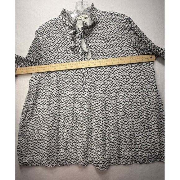 Max Studio Black White Floral Geoprint Elastic Cuff Tie Front Blouse Tunic L Top - Picture 7 of 9